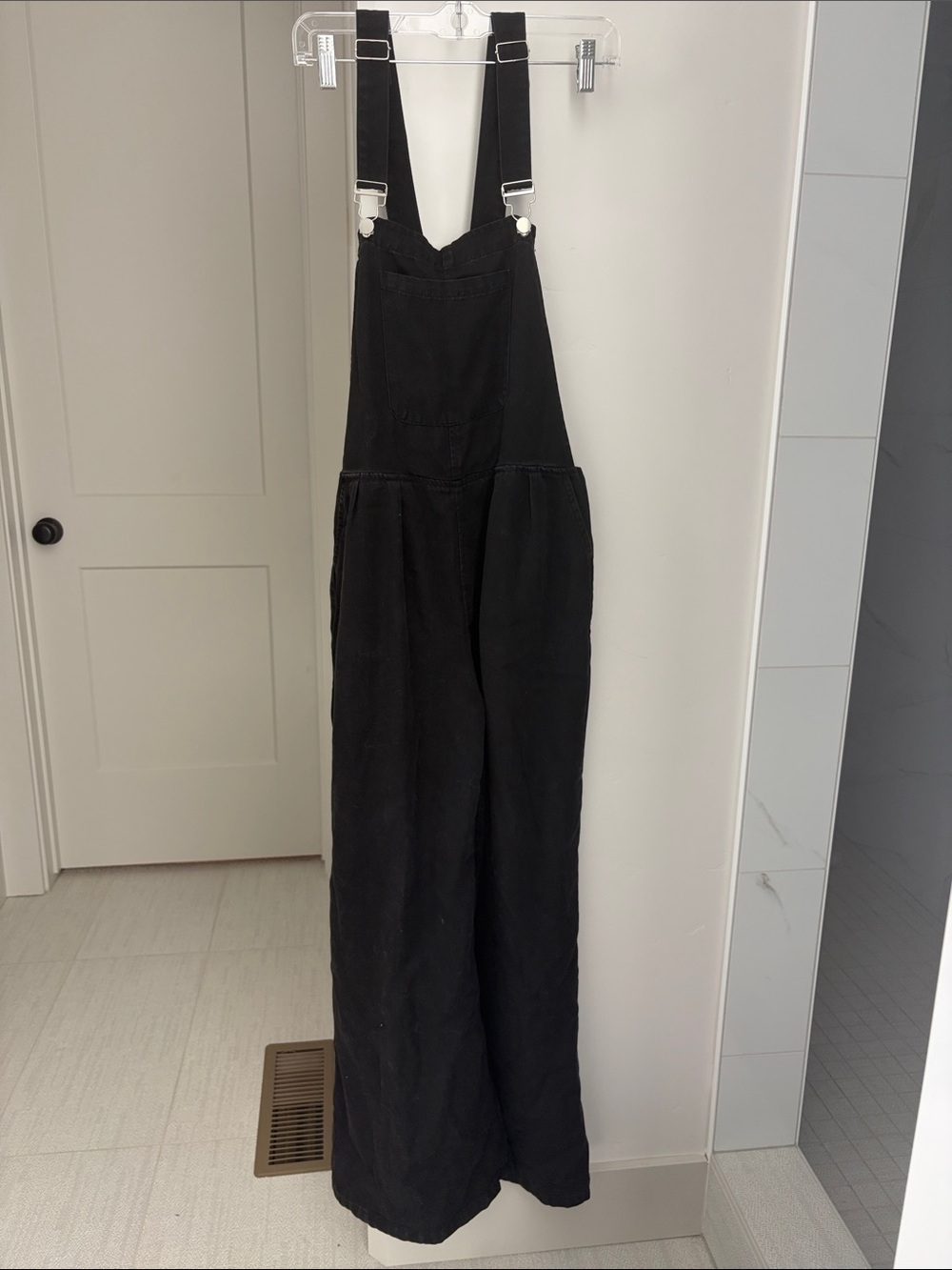 Black Wide-Leg Denim Overalls